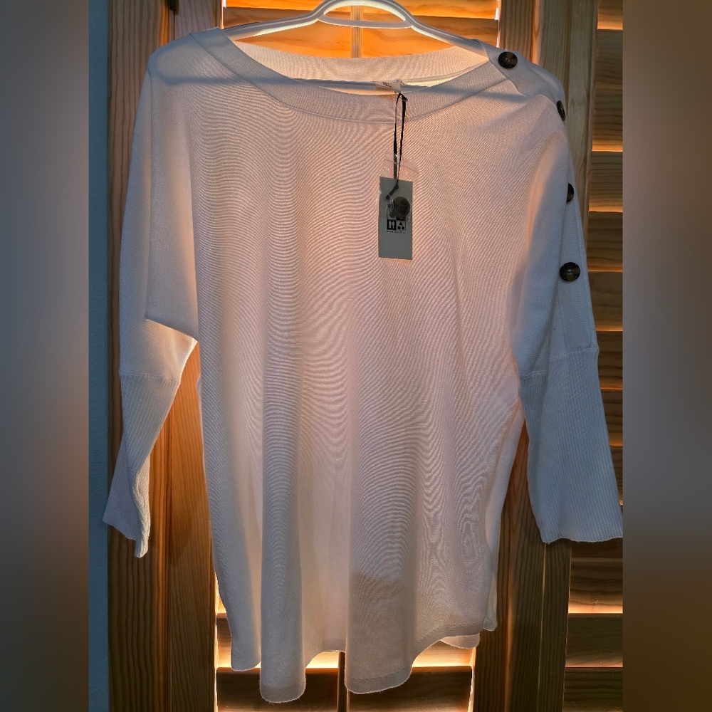 Max Studio Cream Button-Accent Blouse